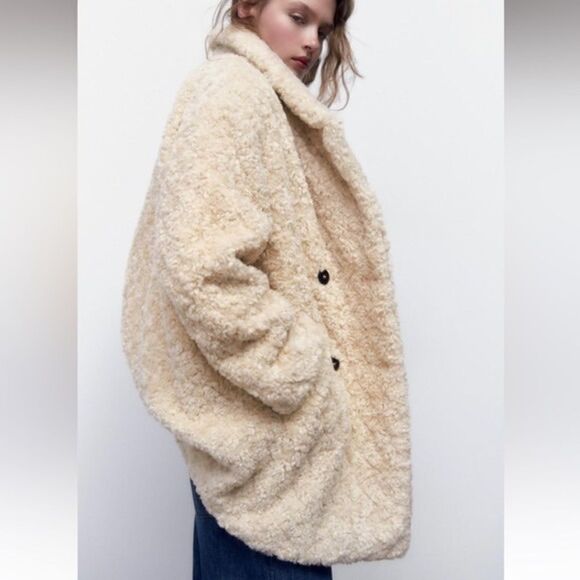 NWT ZARA FAUX FUR COAT SZ M - Picture 3 of 9